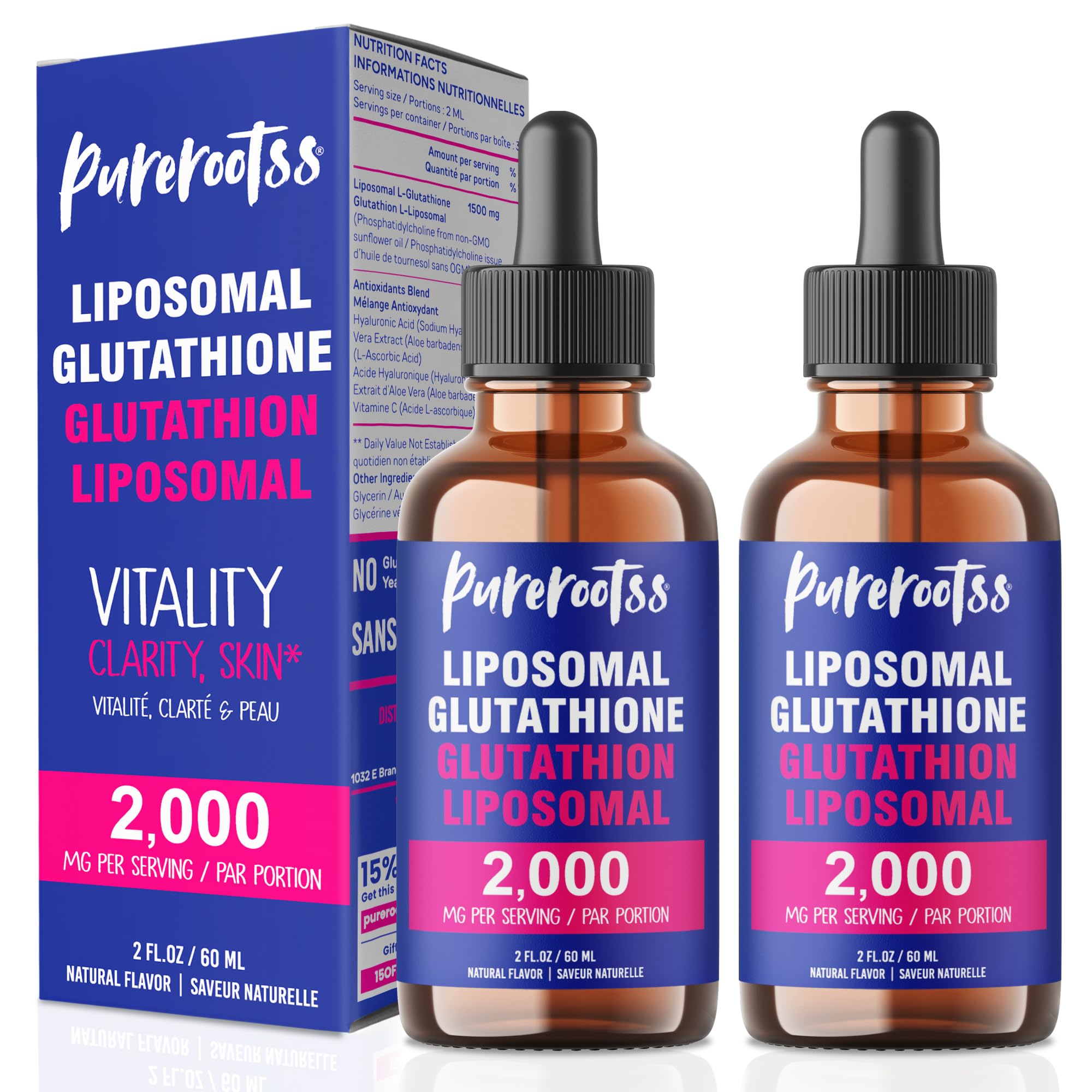 PureRootss liposomal glutathione liquid bottle for daily antioxidant support