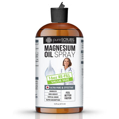 PureSCRUBS Magnesium Oil bottle, front view, ready for topical use.