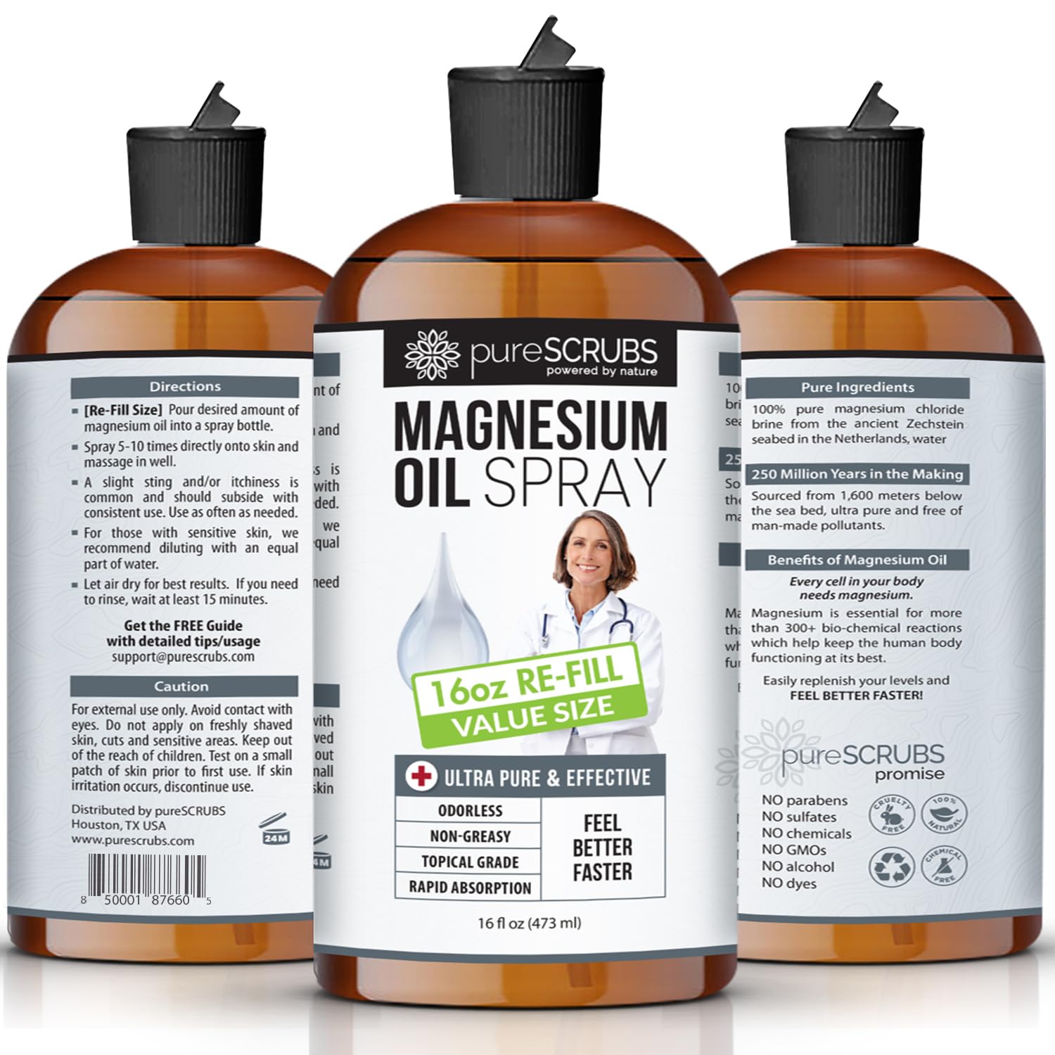PureSCRUBS 16oz refill bottle, long-lasting supply for self-care.