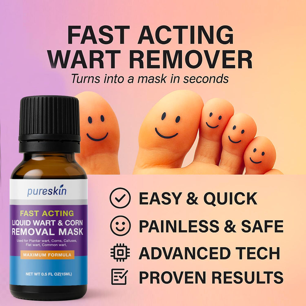 PURESKIN plantar wart remover being applied to a toe with precision dropper.