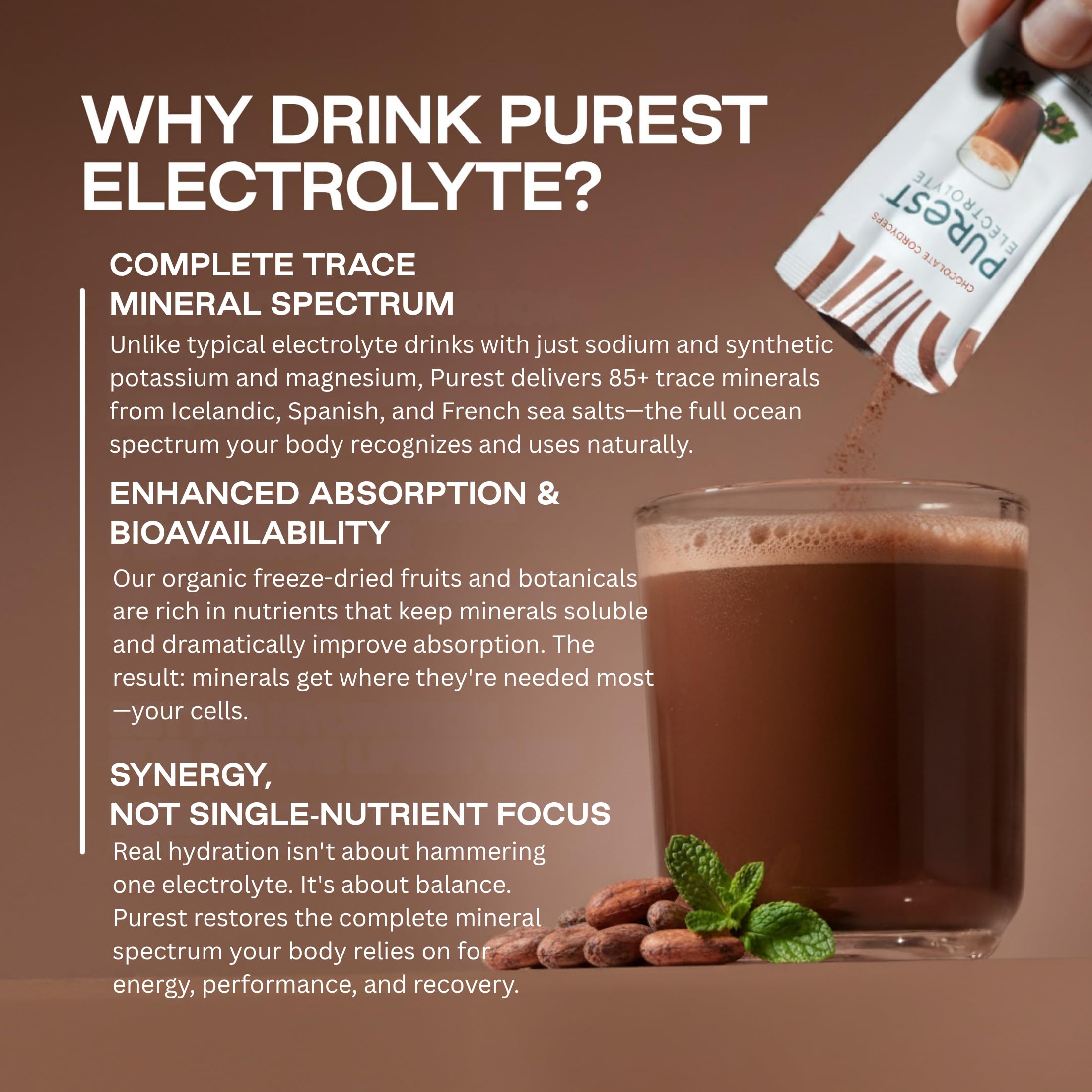 Cordyceps infusion in Purest Electrolyte chocolate sachet offers natural caffeine boost