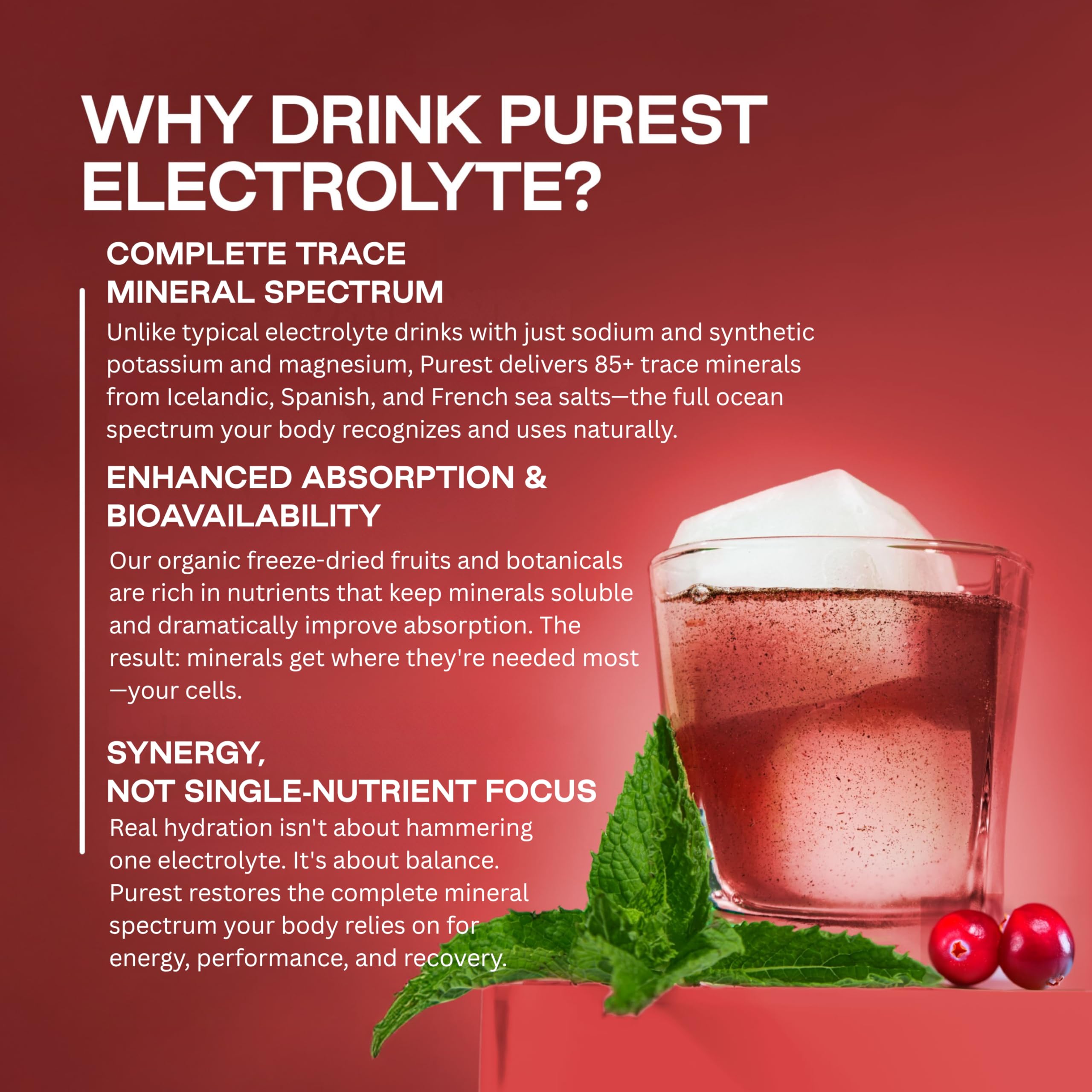 Purest Electrolyte zero sugar label close-up for clean, organic electrolytes.