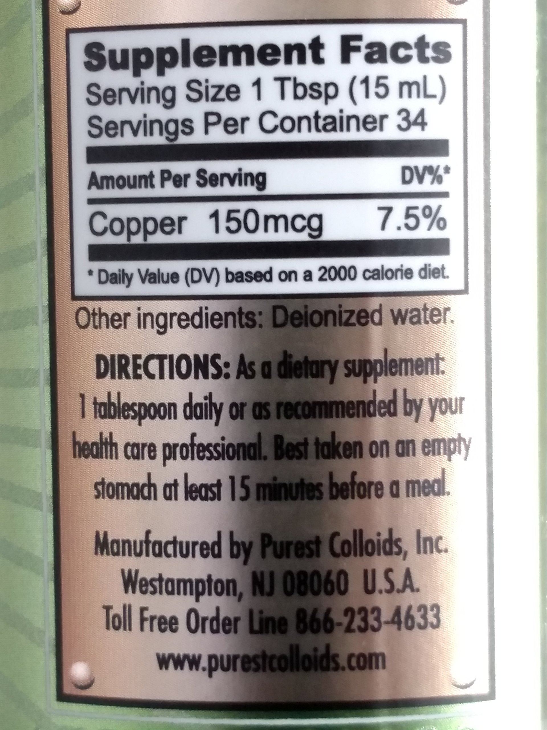 Purest Colloids MesoCopper close-up shows fine copper particles for potential antioxidant benefits.