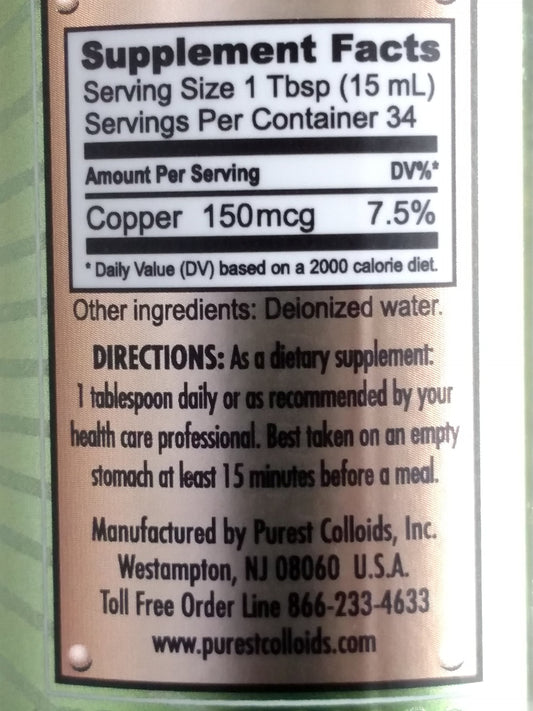 Purest Colloids MesoCopper close-up shows fine copper particles for potential antioxidant benefits.