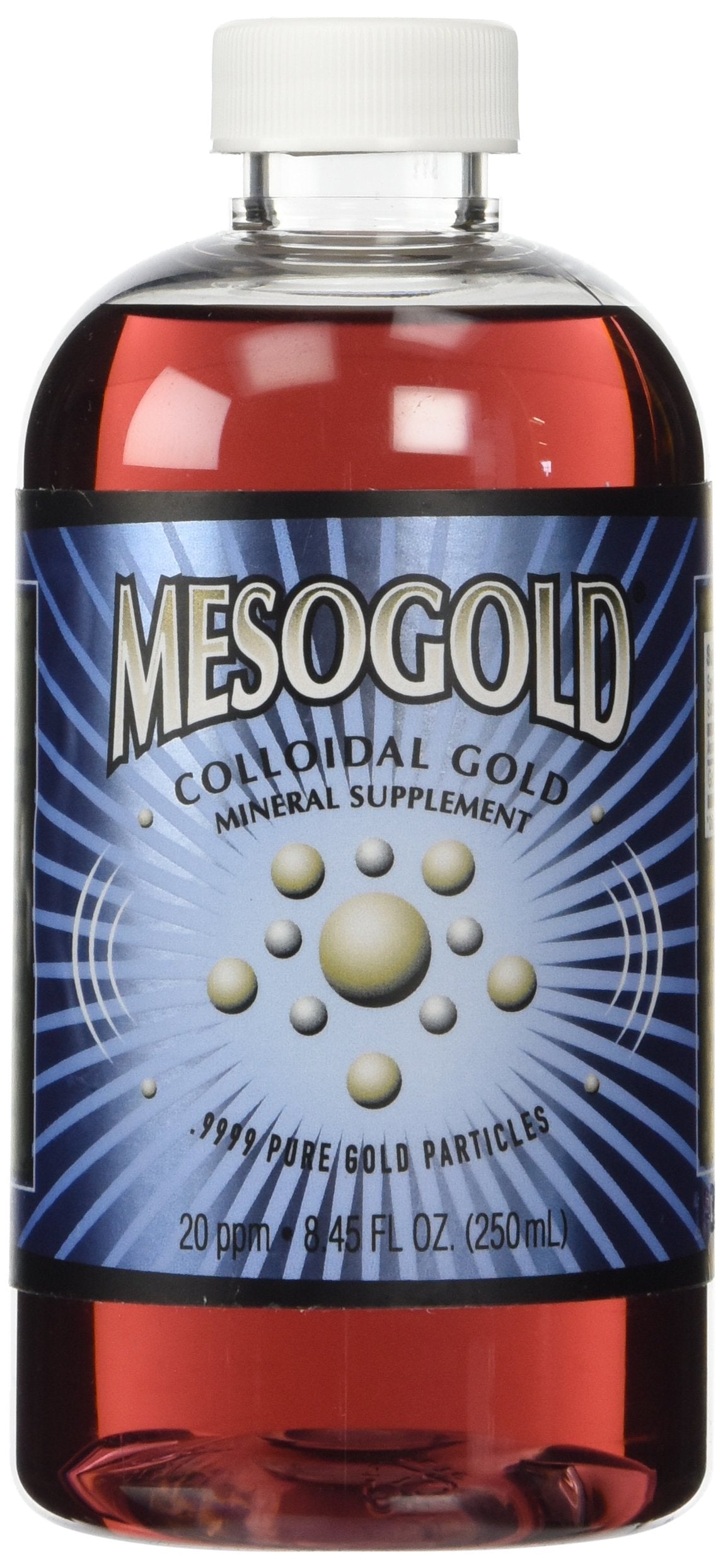 Purest Colloids MesoGold bottle closeup highlighting ultra-pure nanoparticles for cognitive focus.