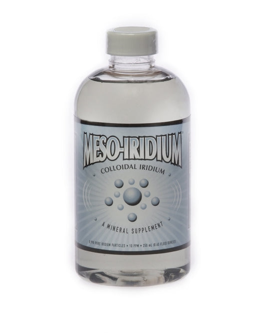 Purest Colloids MesoIridium bottle pour shows high-purity iridium for daily mineral support.