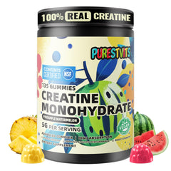 PURESTVITS Creatine Gummy bottle showcases 5g servings for convenient workouts