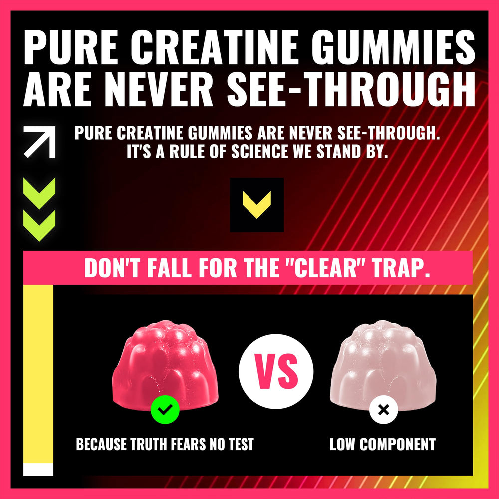 PURESTVITS Creatine Gummy ingredients chart emphasizes vegan, sugar-free formula