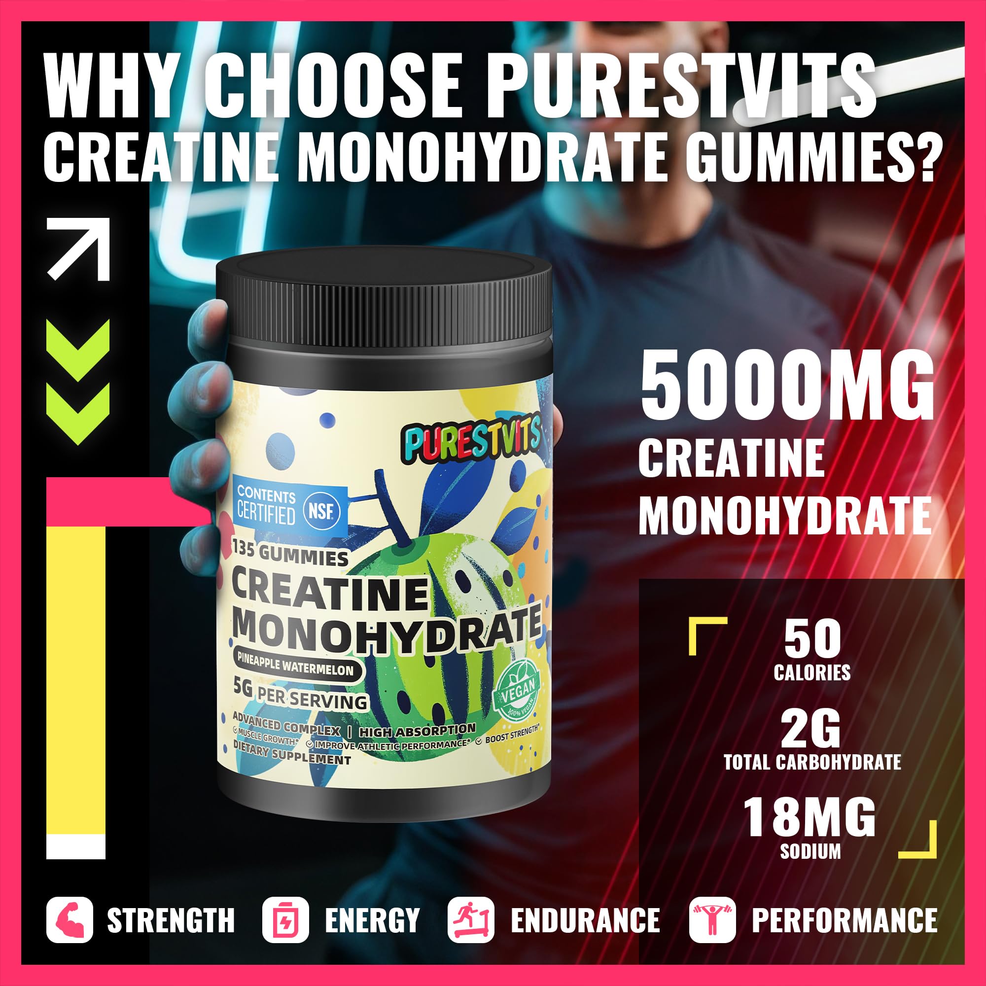 PURESTVITS Creatine Gummy pineapple bowl shows tropical flavor cues