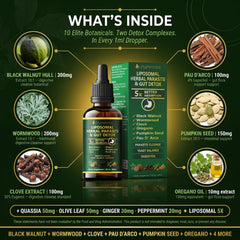 PURETREX Black Walnut ingredient panel—traditional blend supporting gut balance and gentle cleansing.