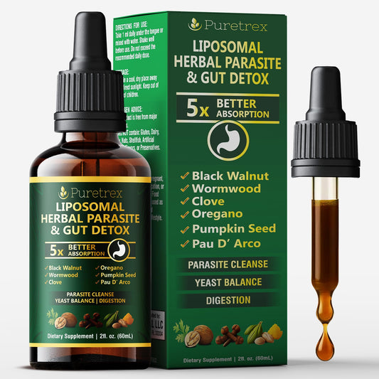 PURETREX Liposomal Parasite Drops bottle—fast-acting liquid format for on-the-go support.