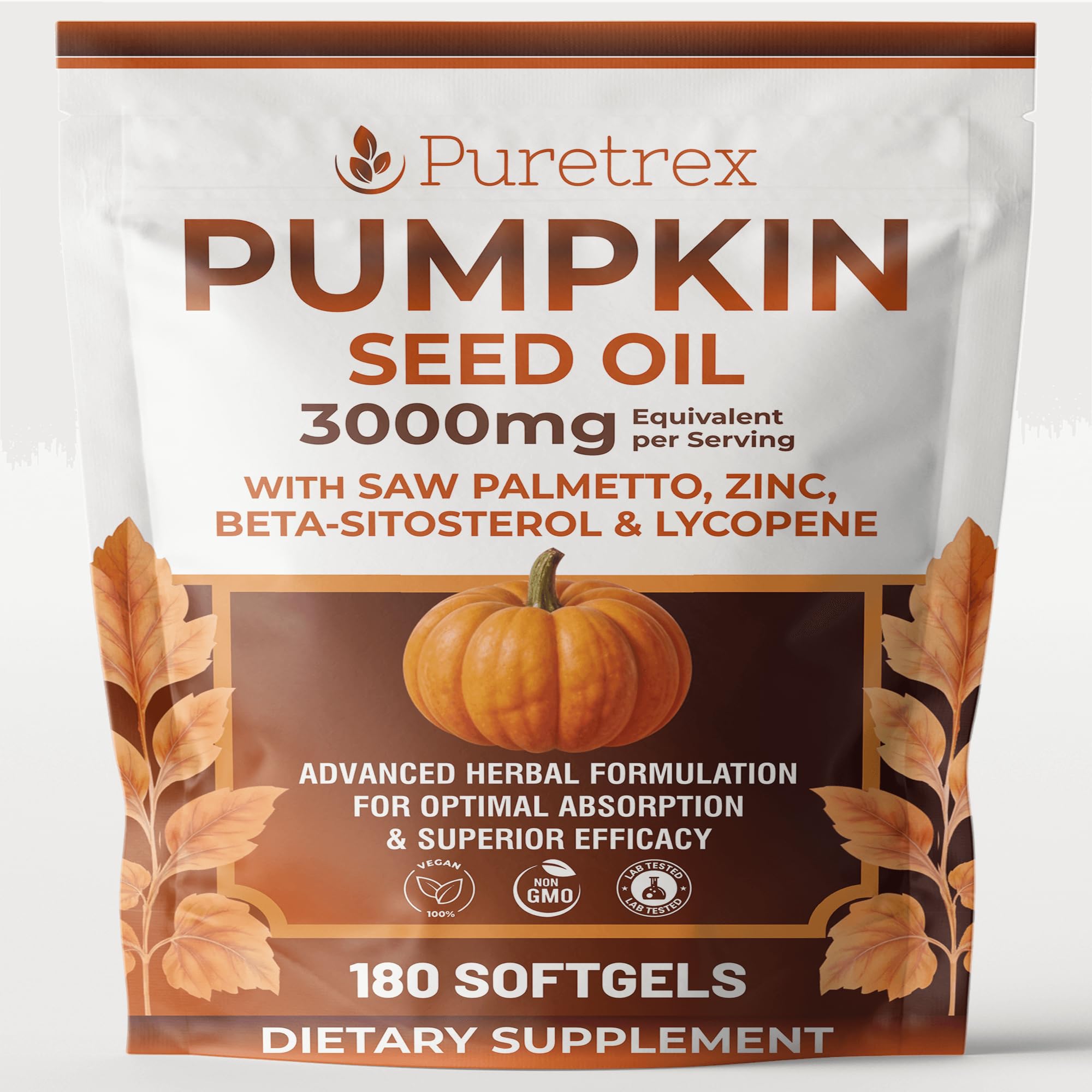 PURETREX Pumpkin Seed Oil Complex bottle and softgels for daily hormonal balance support