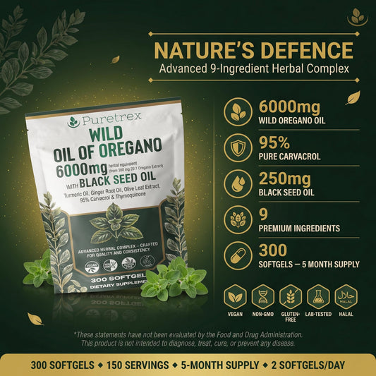 PURETREX Wild Oregano 6000mg softgels for easy daily intake.