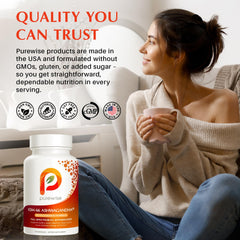 PureWise Ashwagandha energy and focus capsules on bright morning setting.