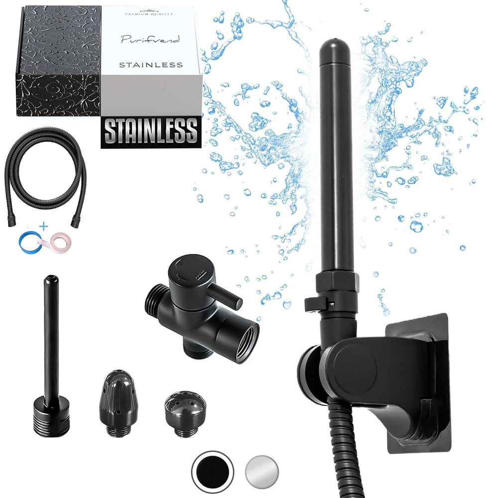 Purifvend black enema kit shower attachment for easy at-home cleansing