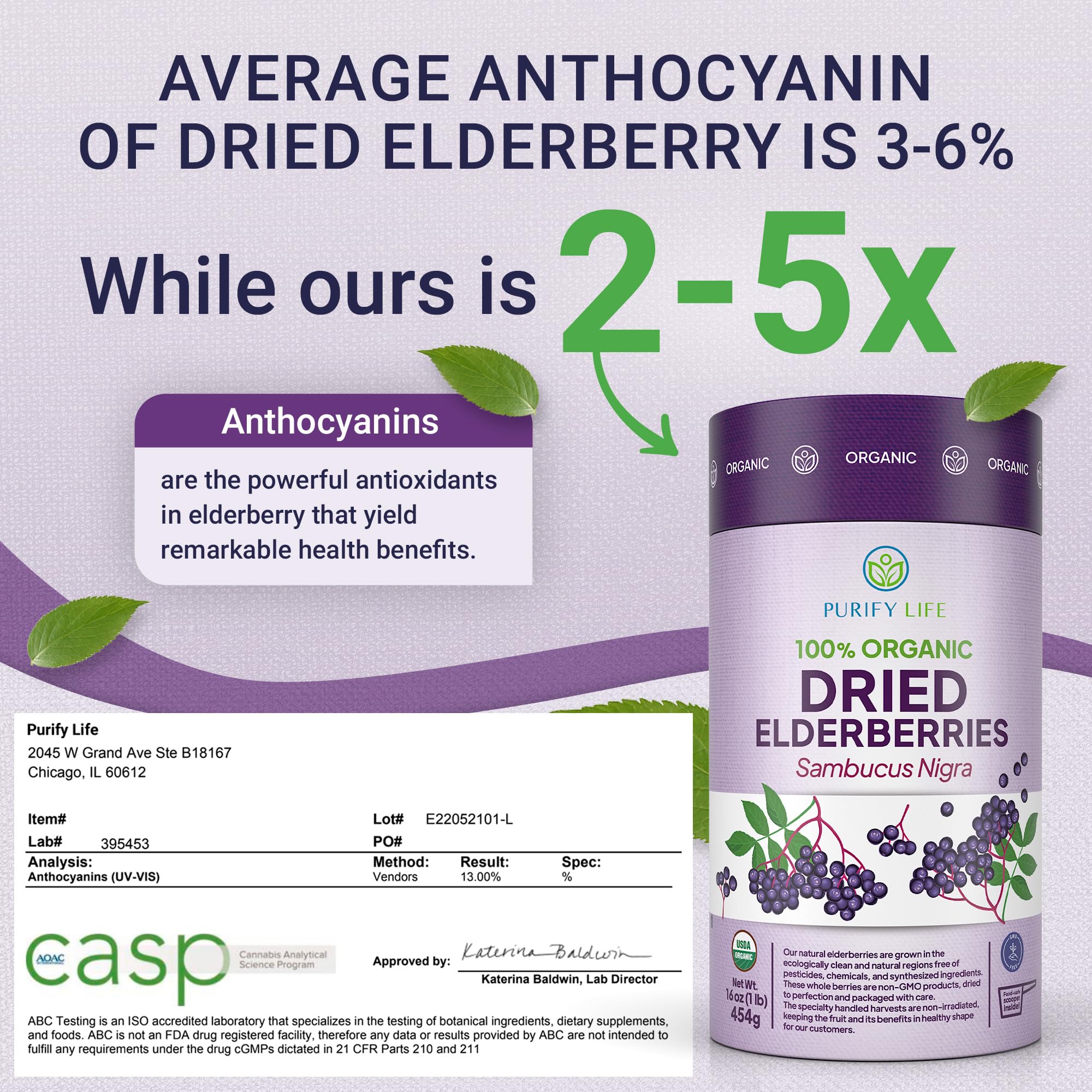 Purify Life BPA-free scoop included with elderberries for precise measuring.