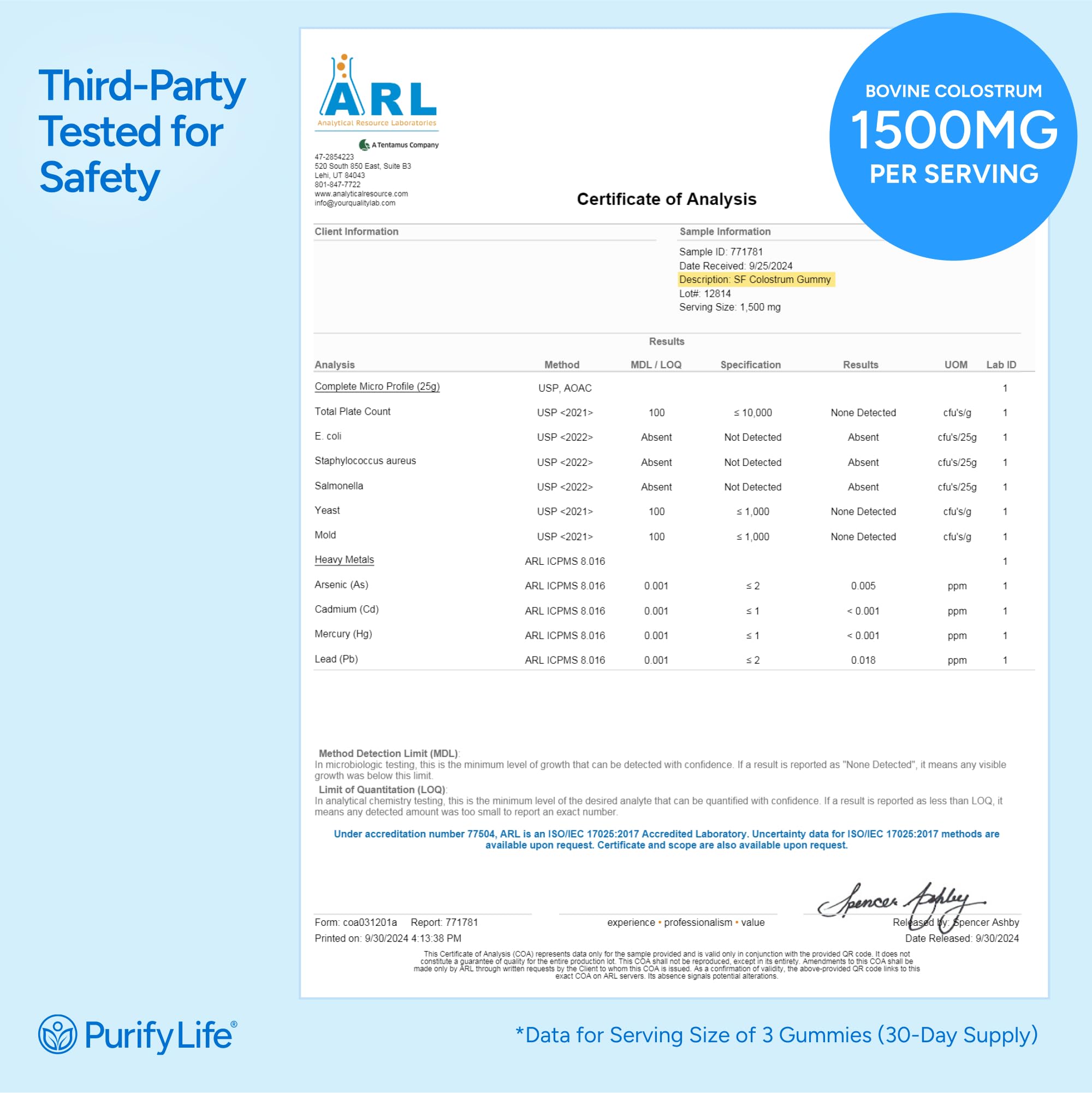 Purify Life Colostrum Gummies display on countertop suggests simple routine for gut health.
