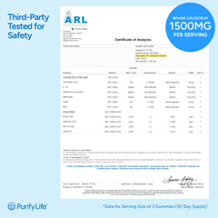 Purify Life Colostrum Gummies display on countertop suggests simple routine for gut health.