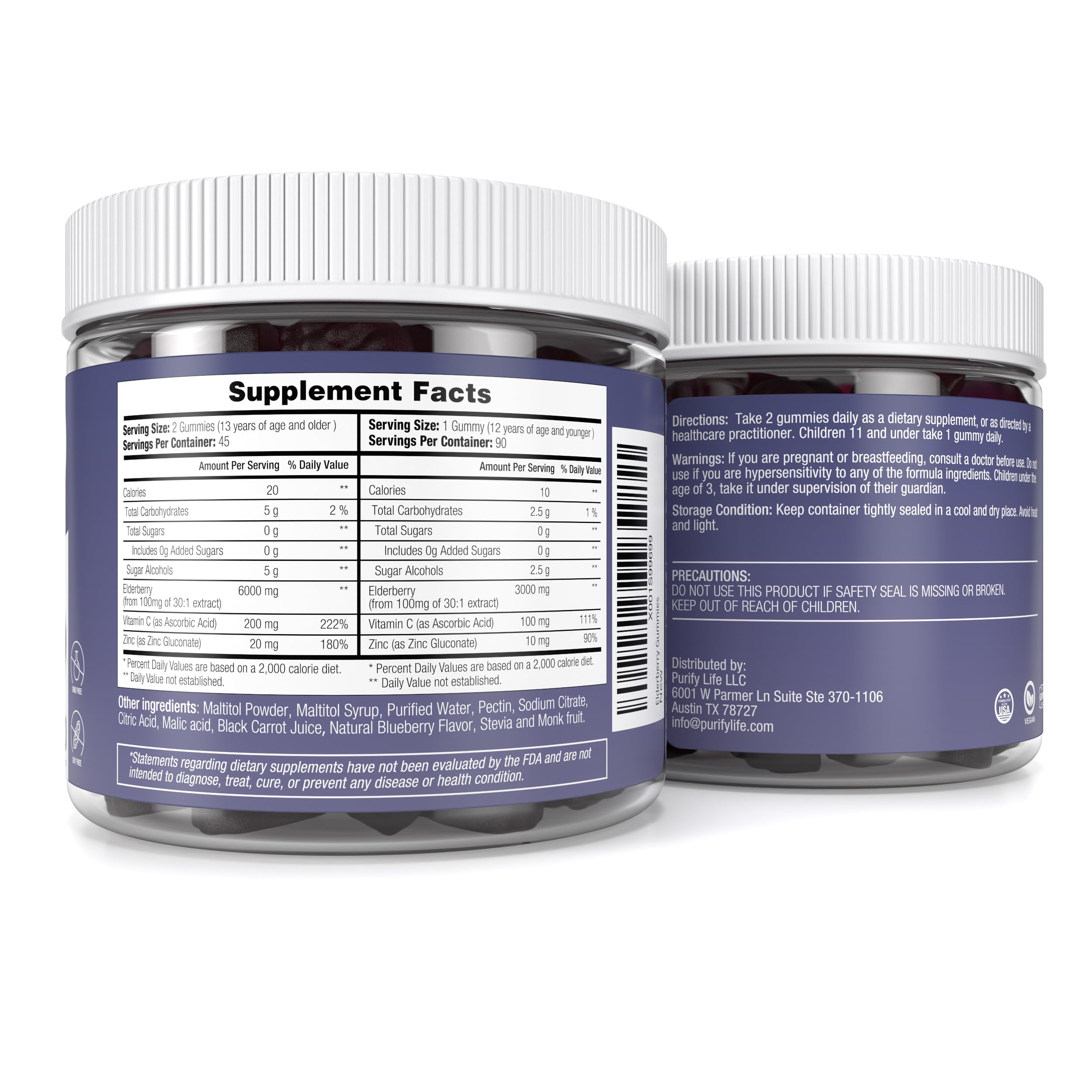 Purify Life Elderberry Gummies USA-made label conveys quality and safety.