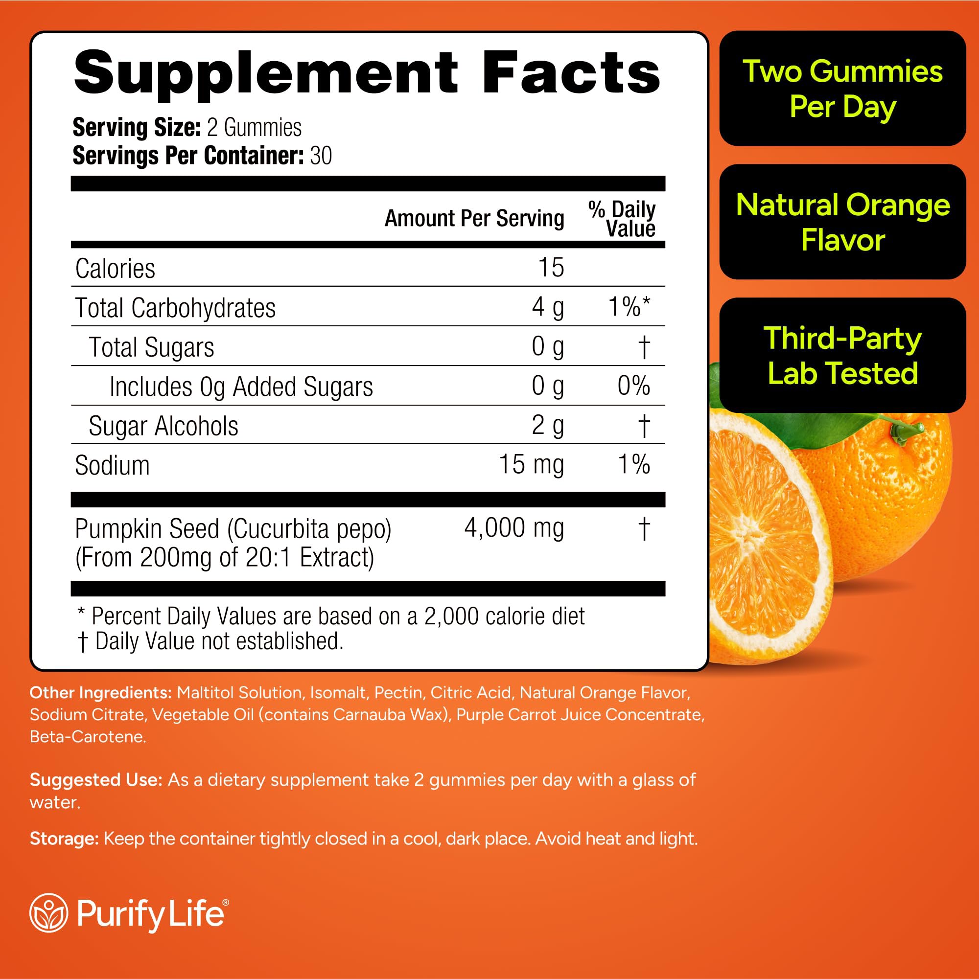Purify Life immune support gummies featuring pumpkin seed oil.