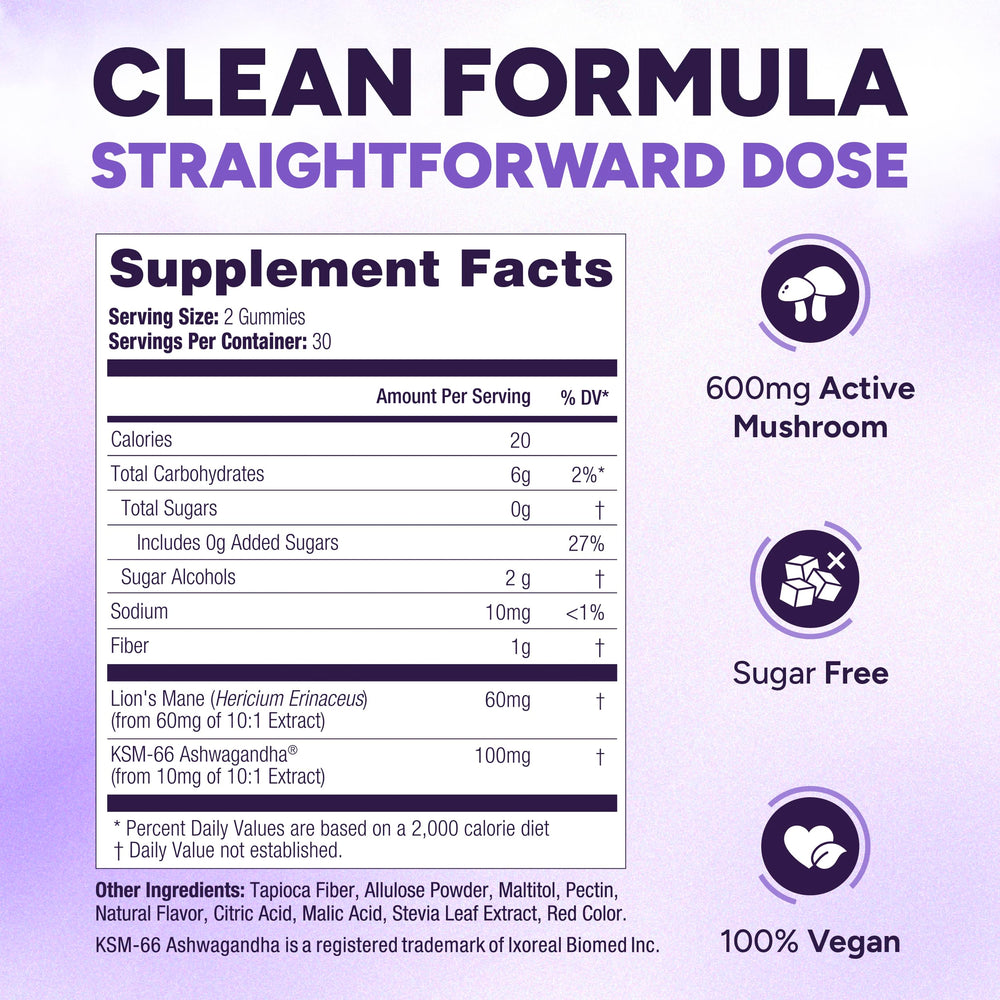 Purify Life Lions Mane gummies berry chew closeup highlights flavor and chewable focus