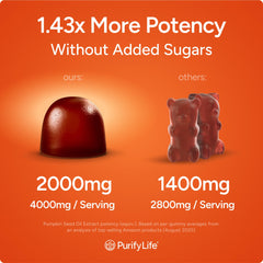 Purify Life gummies with berry twist offer pumpkin seed oil for immune and hair support.