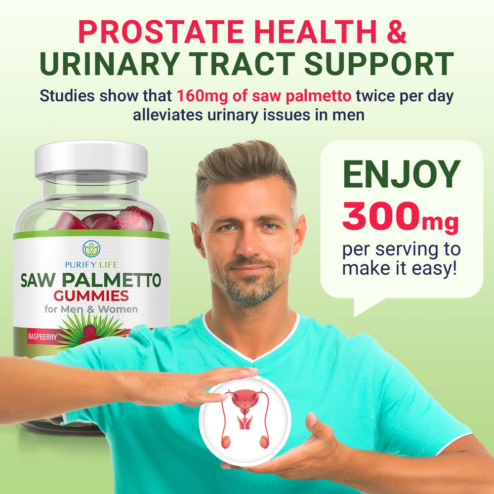 Purify Life saw palmetto gummies label indicates 60-count bottle for easy planning