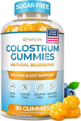 Purify Life Sugar-Free Colostrum Gummies bottle front, supporting immune wellness and convenient daily use.