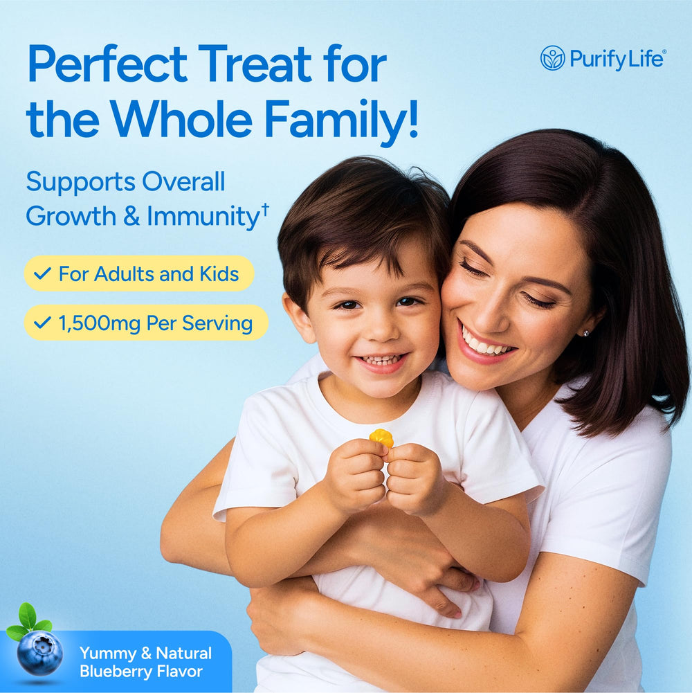 Purify Life Sugar-Free Colostrum Gummies on hand, convenient on-the-go gut and immune support.
