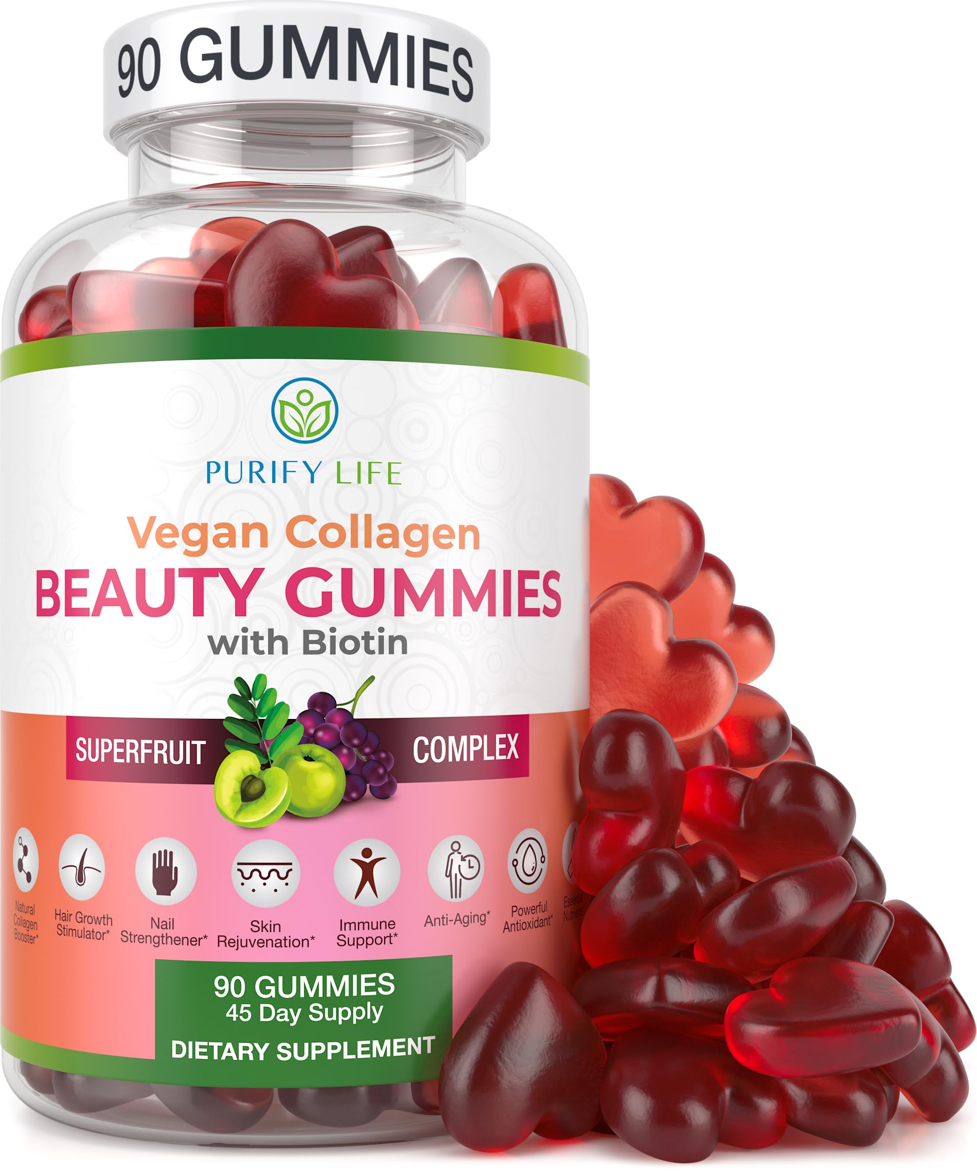 Purify Life vegan collagen gummies bottle for daily hair and skin support