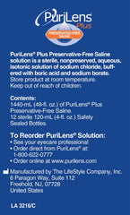 Purilens Plus dry eye friendly saline for sensitive eyes.