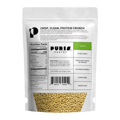 PURIS Organic Pea Protein Crisps closeup reveals crisp texture and natural color for high-protein snacking.
