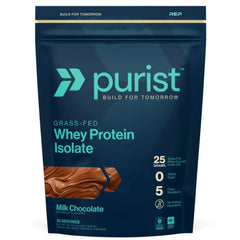 PURIST REP Whey Protein powder jar showing grass-fed origin and clean nutrition
