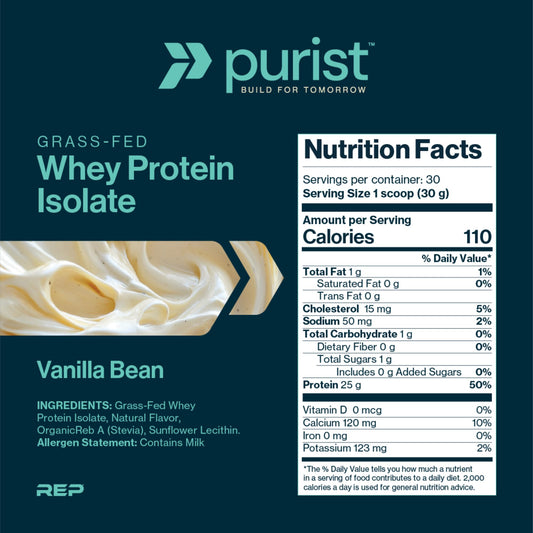 Shaker glass with PURIST REP Whey Vanilla smoothie after training.