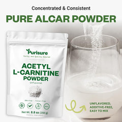 Purisure Acetyl L-Carnitine powder in a shake illustrating convenient energy metabolism.