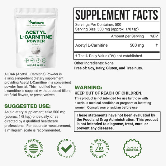 Purisure Acetyl L-Carnitine powder scoop for easy daily serving.