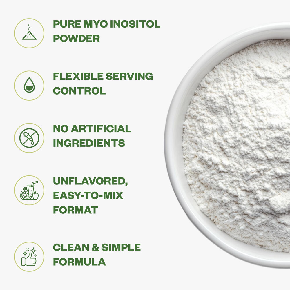 Purisure Inositol powder bottle—vegan, non-GMO formula for focus.