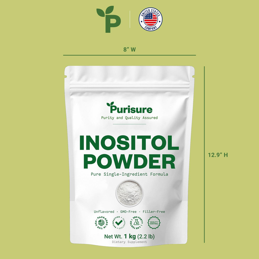 Purisure Inositol powder close-up—additive-free, high-purity powder.