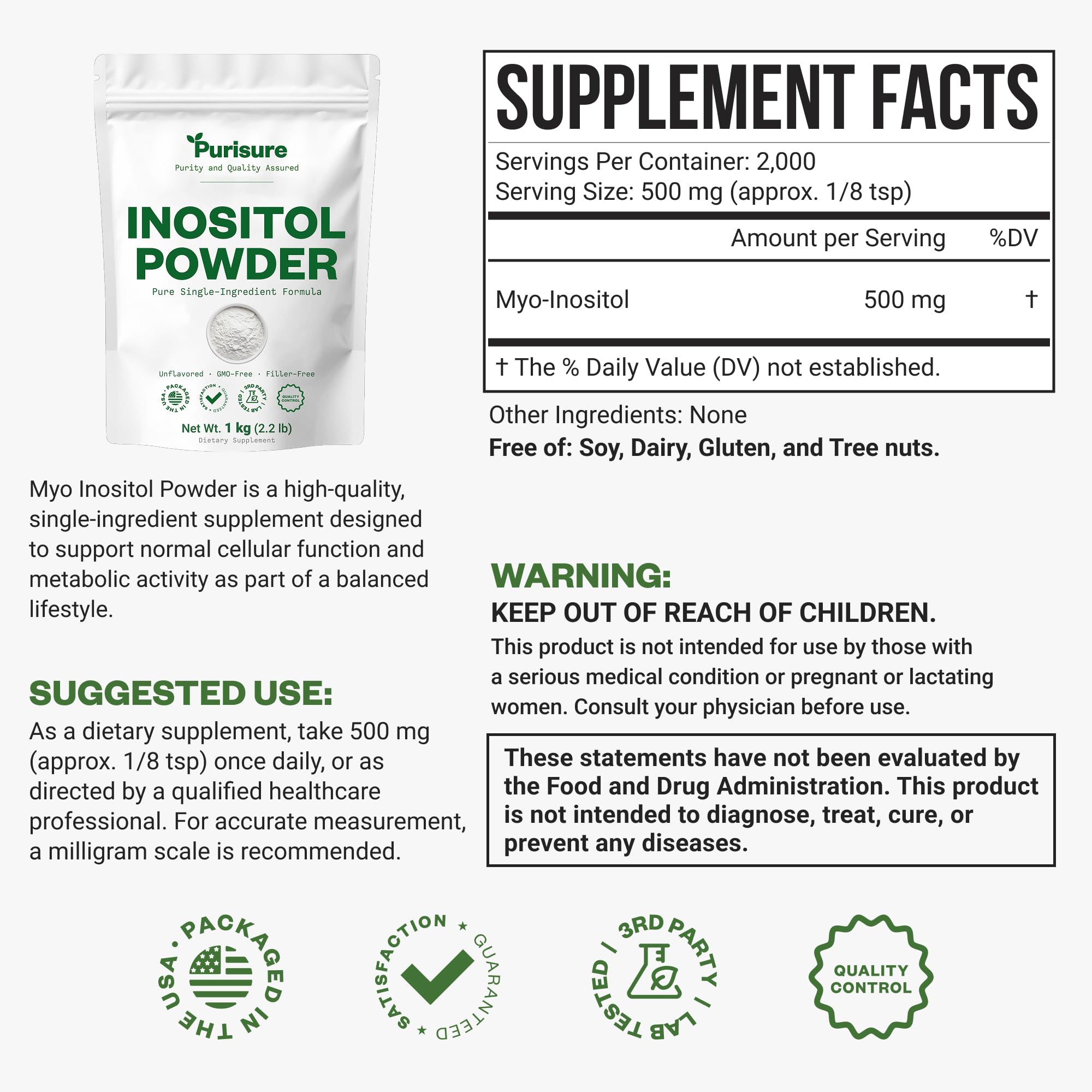 Purisure Inositol powder measuring scoop—easy portion control.