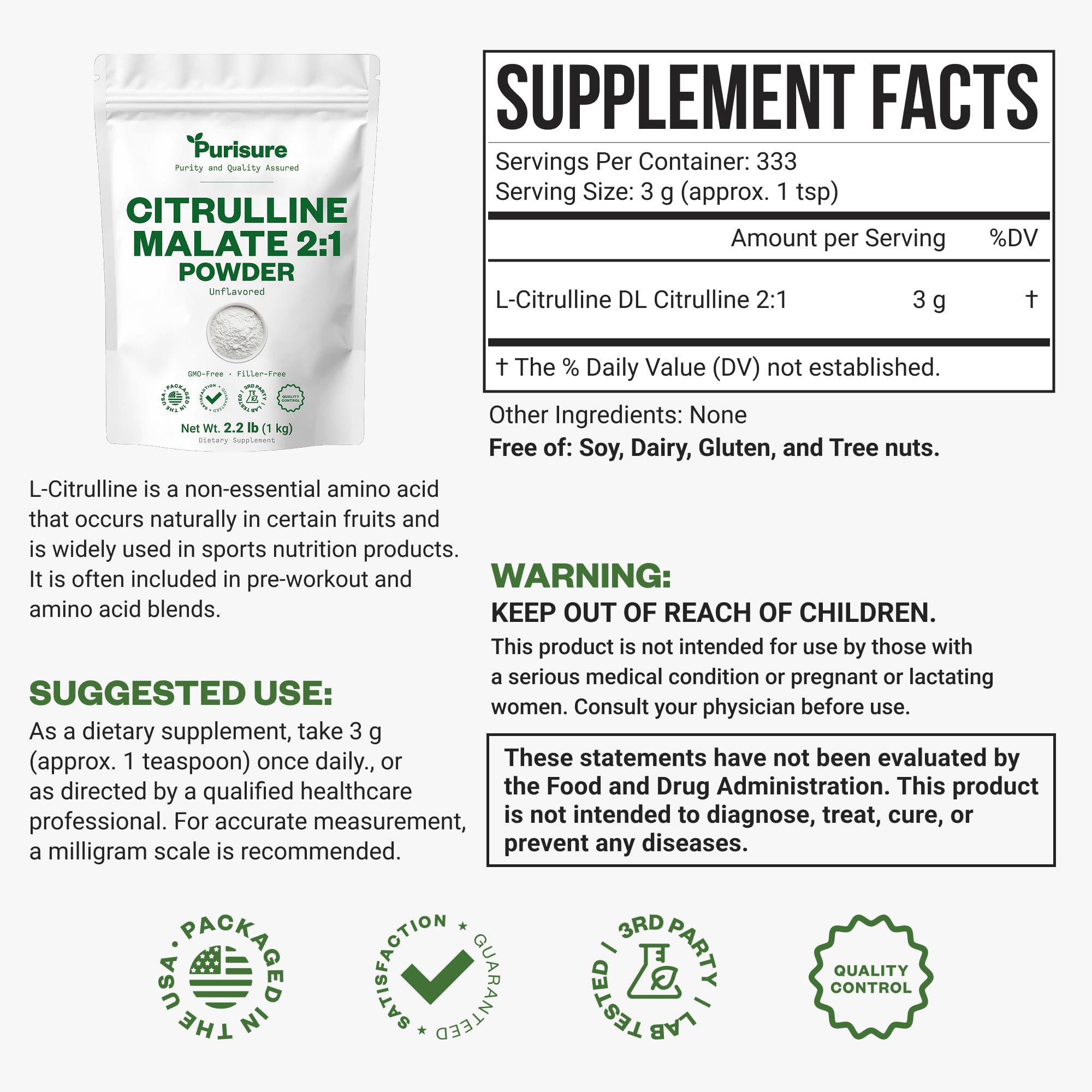 Close-up of Purisure Citrulline Malate powder texture.