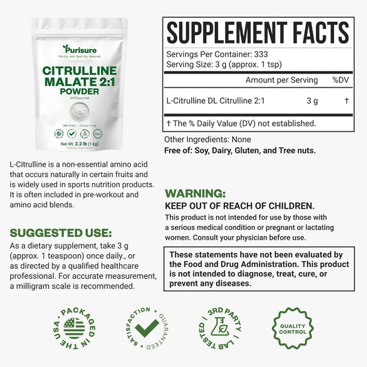 Close-up of Purisure Citrulline Malate powder texture.