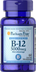Puritan's Pride B-12 microlozenge dissolving under the tongue for quick energy support.