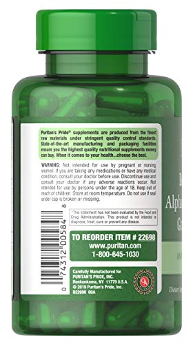 Puritan's Pride berberine alpha lipoic acid grape seed capsules label view with dosage details.