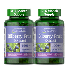 Puritan's Pride Bilberry softgel 250 mg on white background for daily wellness.