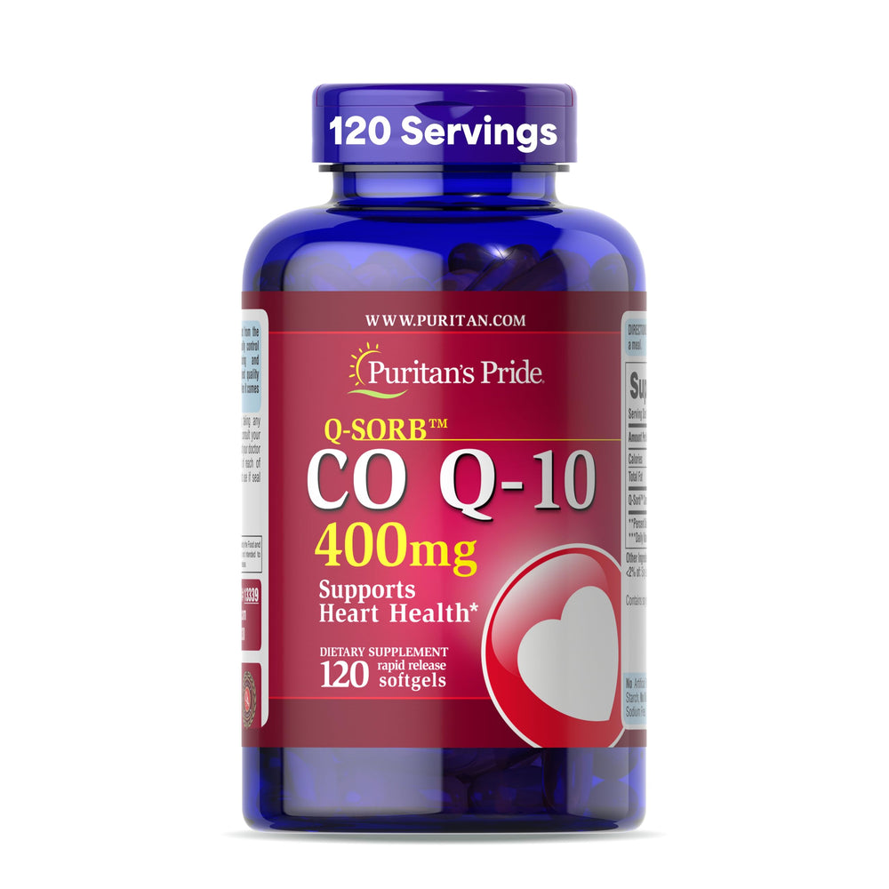 Puritan's Pride CoQ10 400mg bottle ready for daily heart health support.