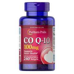 Puritan's Pride CoQ10 bottle front view supports heart health and daily vitality.