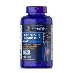 Puritan's Pride glucosamine chondroitin msm bottle illustrates joint support potential.