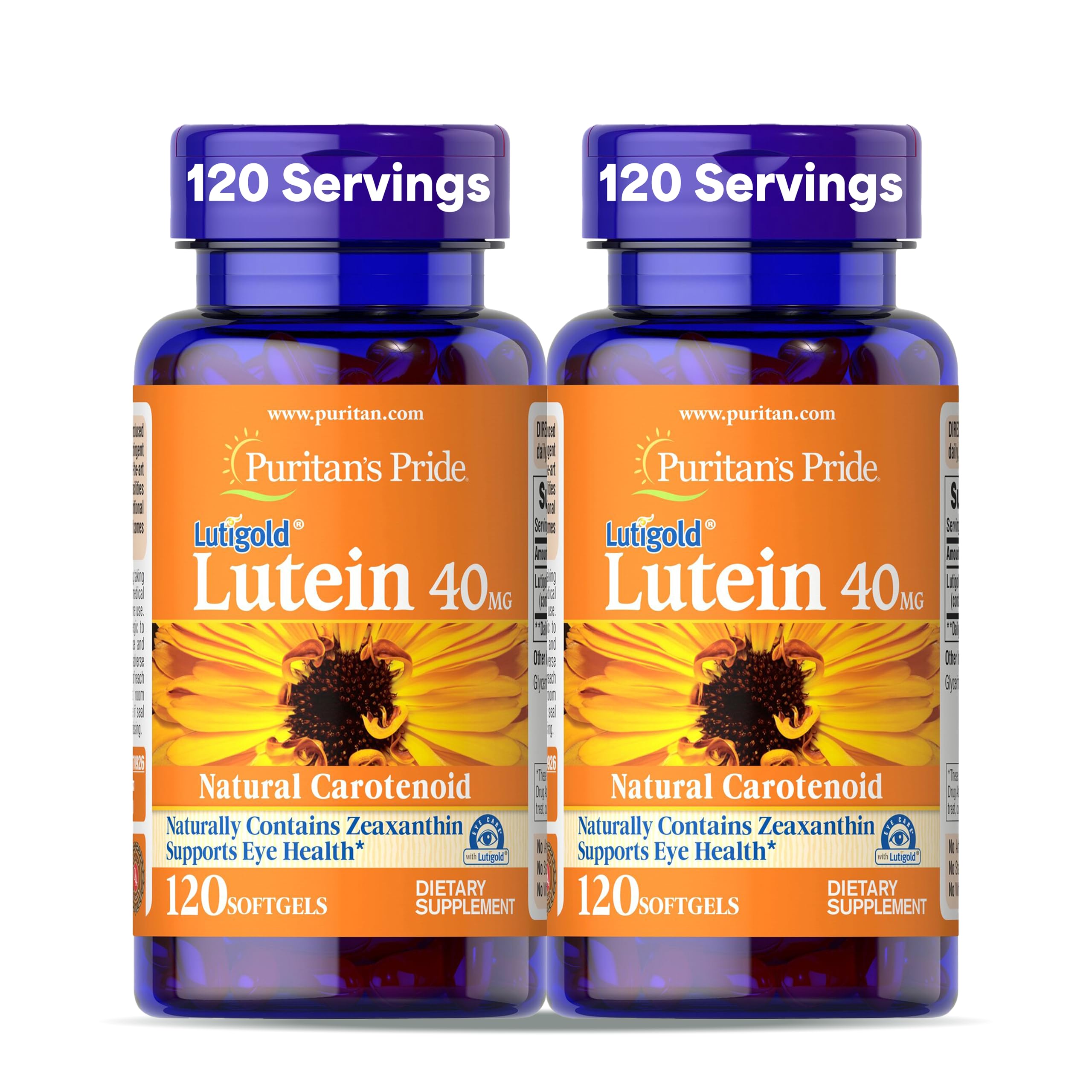 Puritan's Pride Lutigold Lutein 40mg bottle aiding blue light filtration for eye comfort