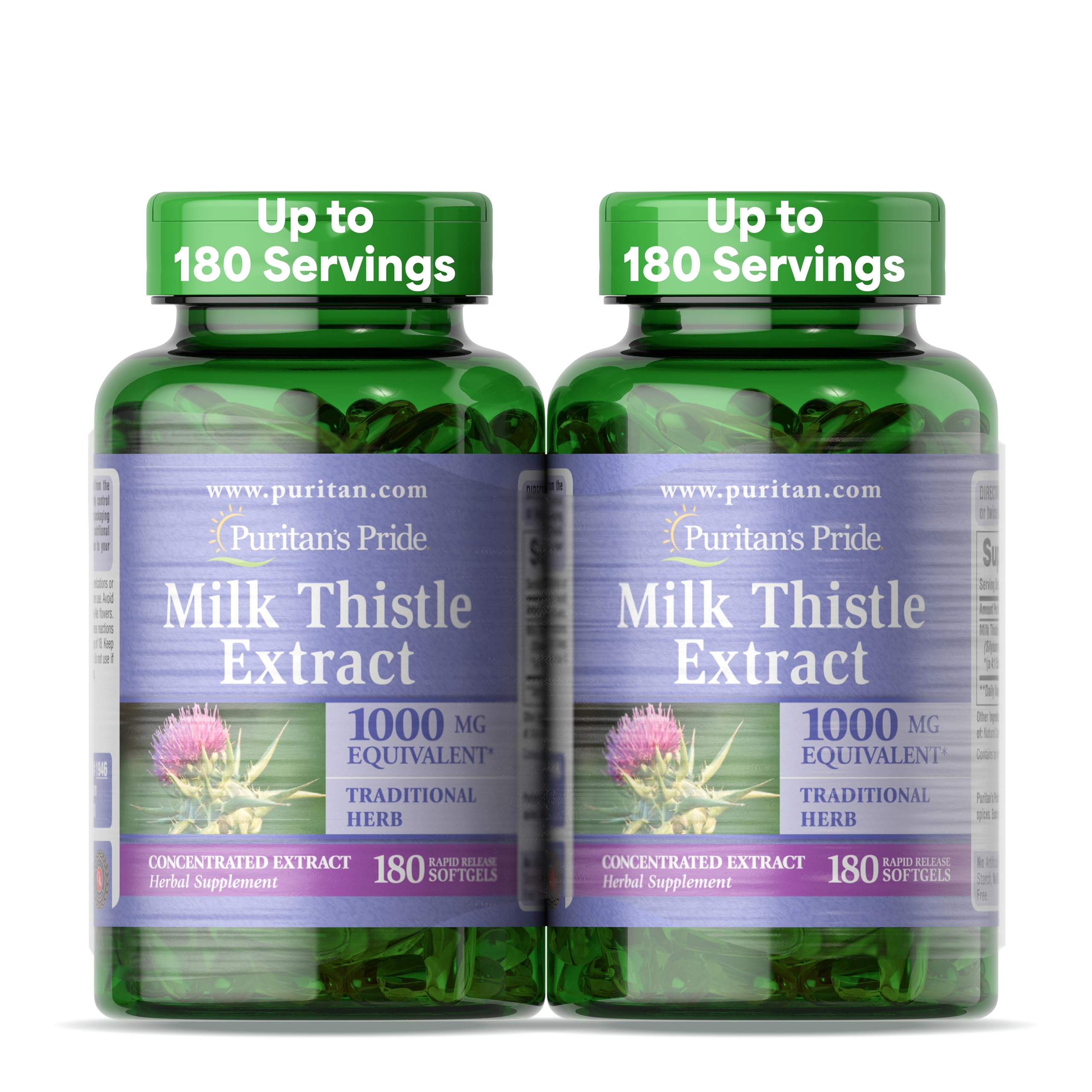 Puritan's Pride milk thistle bottle front with four-to-one extract, potential liver support