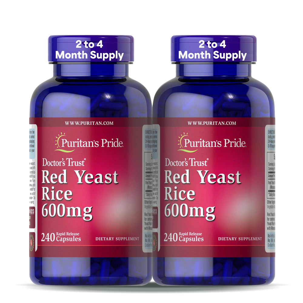 Puritan's Pride red yeast rice 600mg bottle showing traditional wellness option